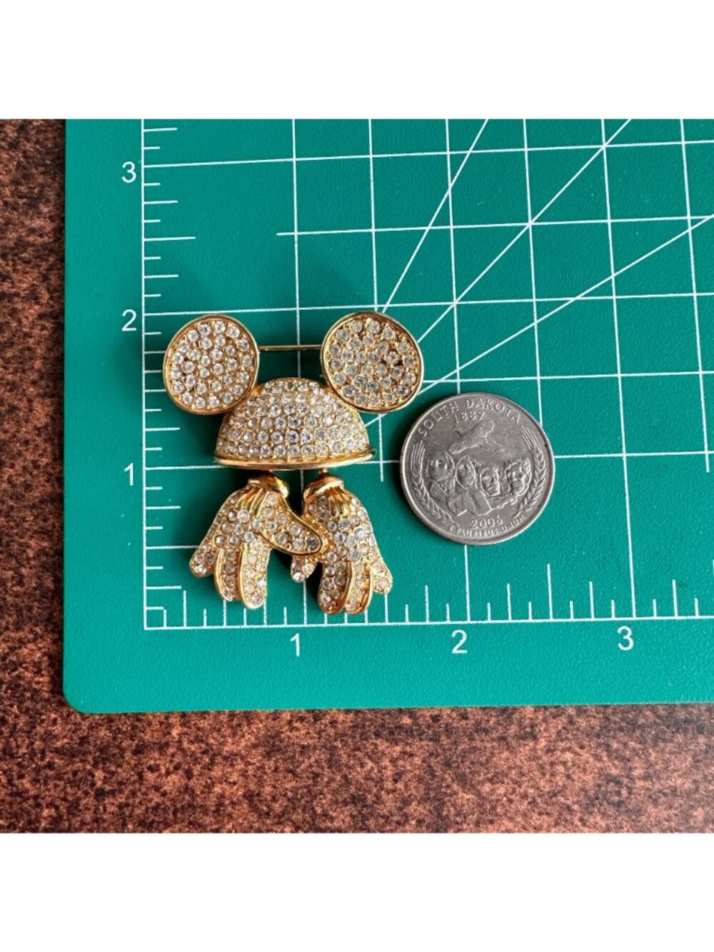 Disney Napier Mickey Mouse Hat Gloves Rhinestone Gold Brooch - Picture 5 of 9